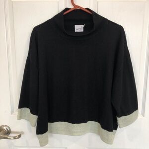 Wall luxury knit pullover sweater baby alpaca and silk funnel neck contrast trim